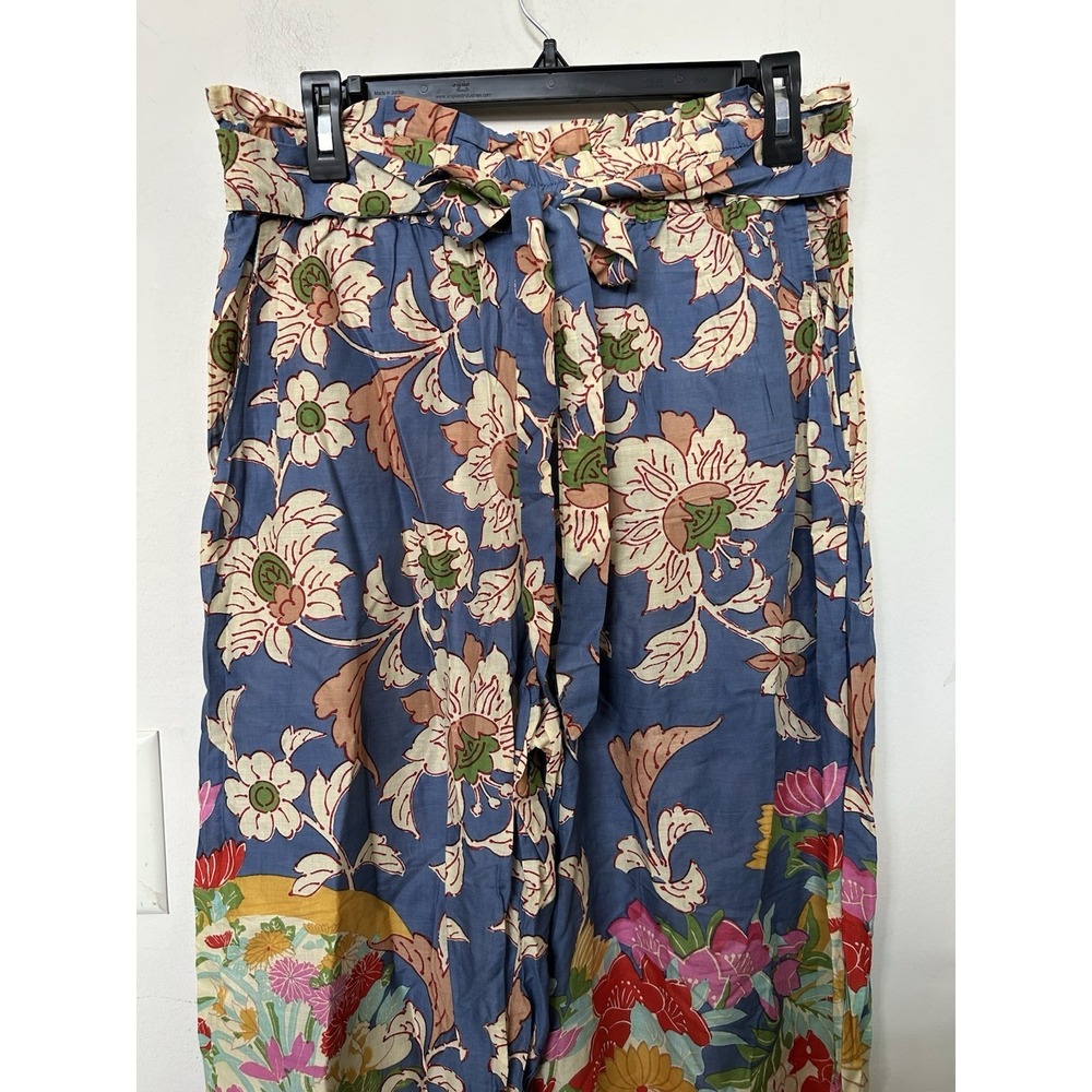 NEW Anthropologie Leilani Floral Wide Leg Pants Blue Boho Vibrant Trouser Sz M - Picture 3 of 7